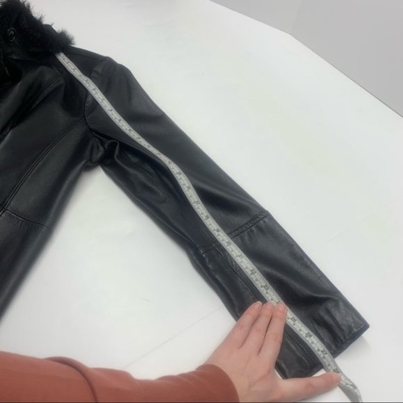 . Centrigrade Outerwear Leather Jacket Faux Fur Trim Black - Picture 13 of 14